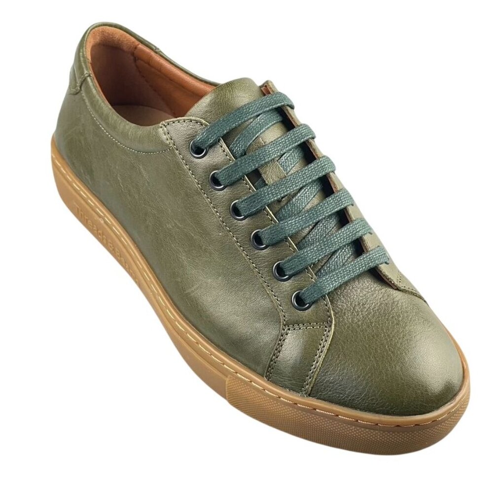 Threads & Beams Olive Green Leather Low-Top Sneakers With Gum Sole
